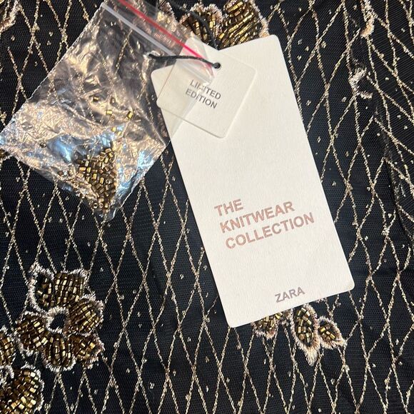 NWT ZARA Knit Embellished Beaded Black Gold Maxi Skirt M Limited Edition(400) - Picture 13 of 15